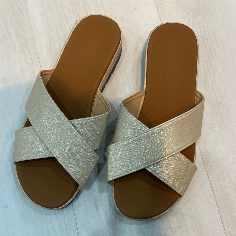 Elegant Gold Sparkle Slide Sandals